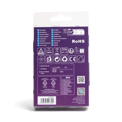 Aigostar - LED-Weihnachtslichterkette für den Außenbereich 50xLED/8 Funktionen 3xAA 5,3m IP44 warmweiβ