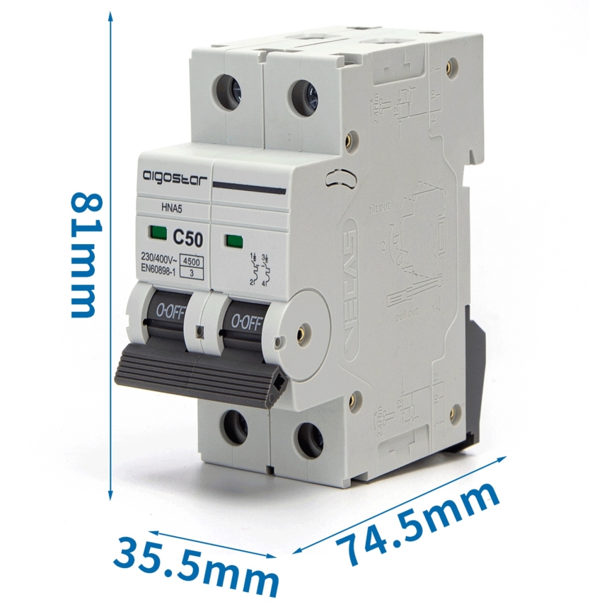 Aigostar - Leitungsschutzschalter 2-polig 2P-50A-C 230-400V