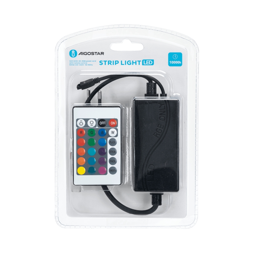 Aigostar - Netzkabel für LED-RGB-Streifen 600W/230V mit Fernbedienung