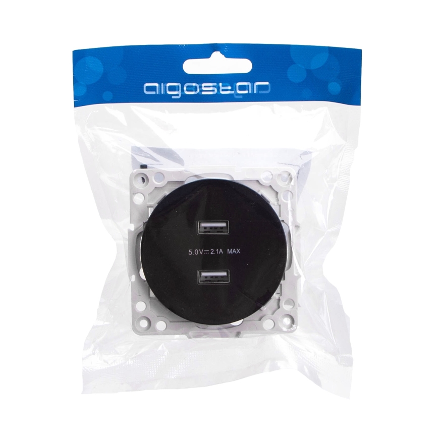 Aigostar - rahmenlose USB-Steckdose, 2x USB-A, schwarz