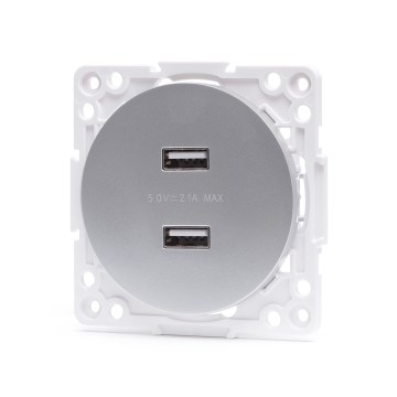 Aigostar - rahmenlose USB-Steckdose, 2× USB-A, silber