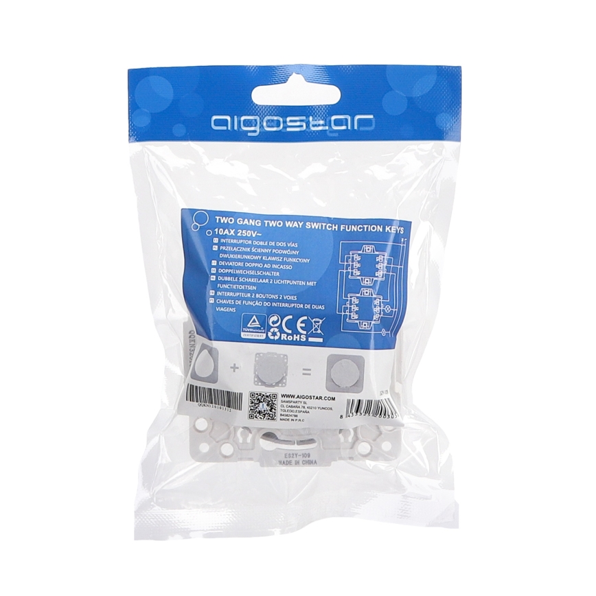 Aigostar - Rahmenloser Doppelschalter č. 6 + 6 silber