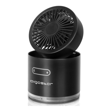 Aigostar - RGB Kabelloser Mini-Tischventilator mit Nebeleffekt MIST 10W/5V schwarz
