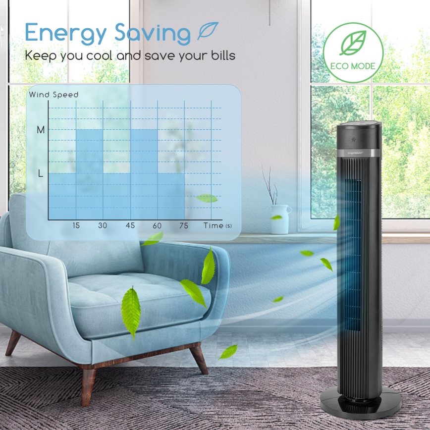 Aigostar - Säulenventilator 45W/230V schwarz + Fernbedienung