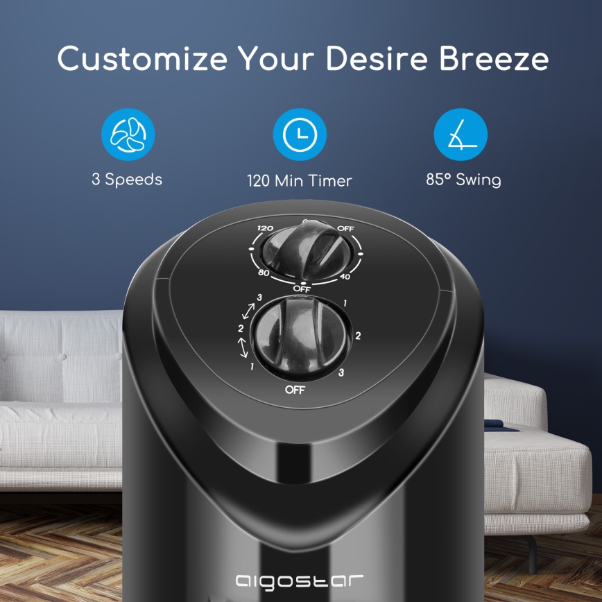 Aigostar - Säulenventilator 45W/230V schwarz