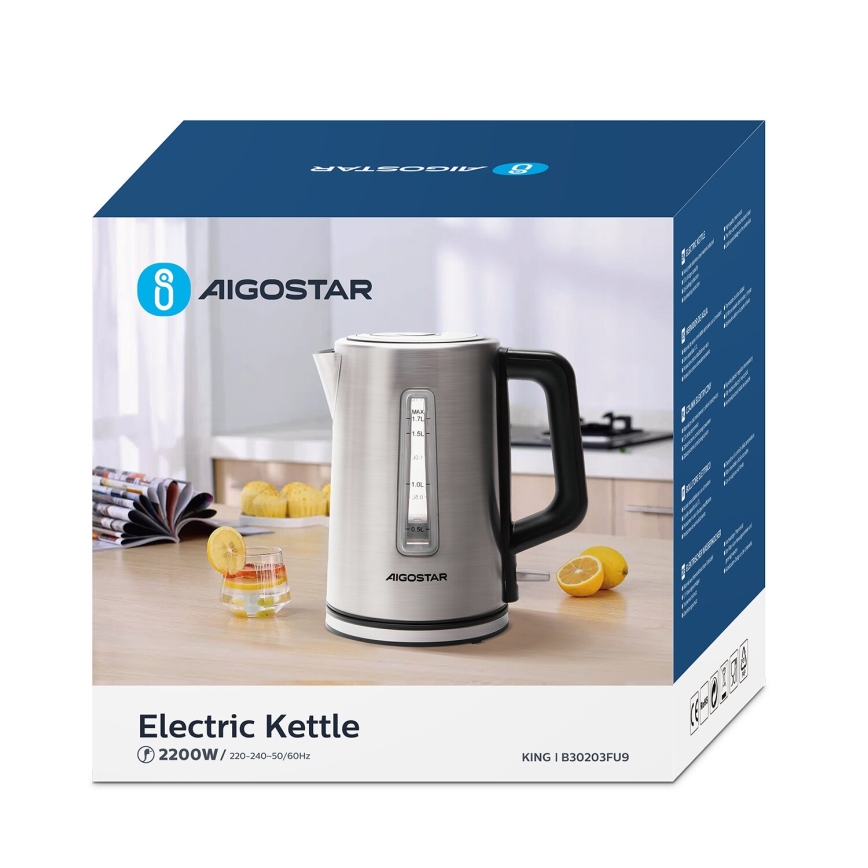 Aigostar - Wasserkocher 1,7 l 2200W/230V mattchrom