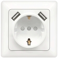 Aigostar - SCHUKO-Steckdose 250 V + 2x USB mit Rahmen, weiß