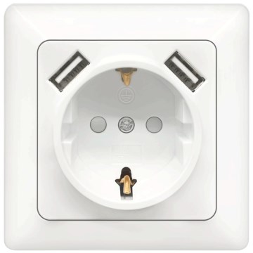 Aigostar - SCHUKO-Steckdose 250 V + 2x USB mit Rahmen, weiß