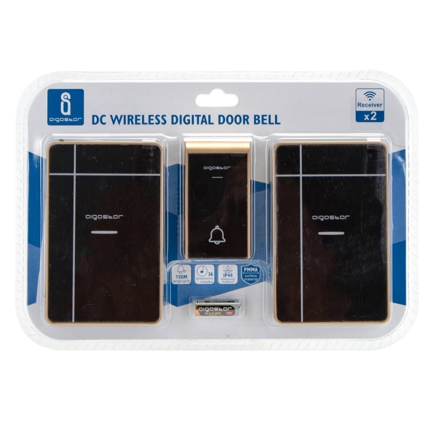 Aigostar - SET 2x Kabellose Türklingel 3xAA/12V IP44 schwarz