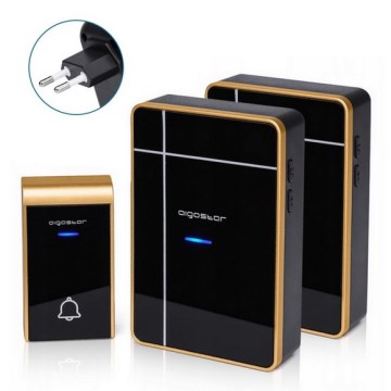 Aigostar - SET 2x kabellose Türklingel für Steckdose 230V/12V IP44 schwarz/kupferfarben