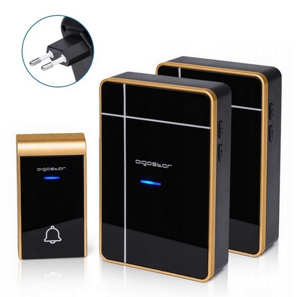 Aigostar - SET 2x kabellose Türklingel für Steckdose 230V/12V IP44 schwarz/kupferfarben