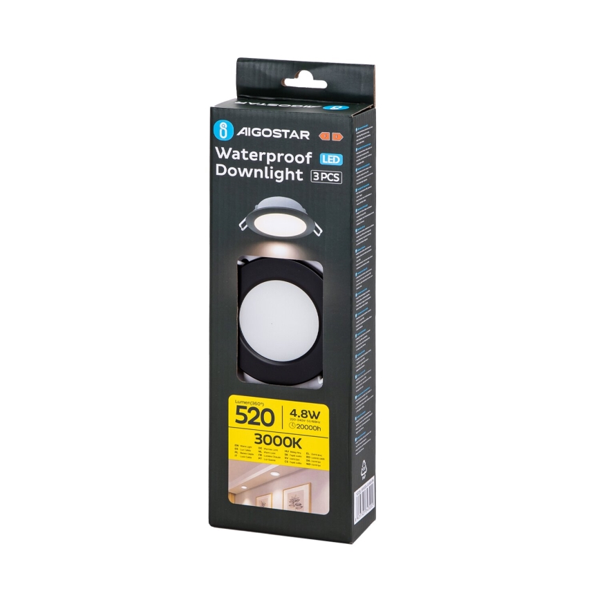 Aigostar - SET 3x LED-Einbauleuchte für den Außenbereich LED/4,8W/230V 3000K IP65 schwarz