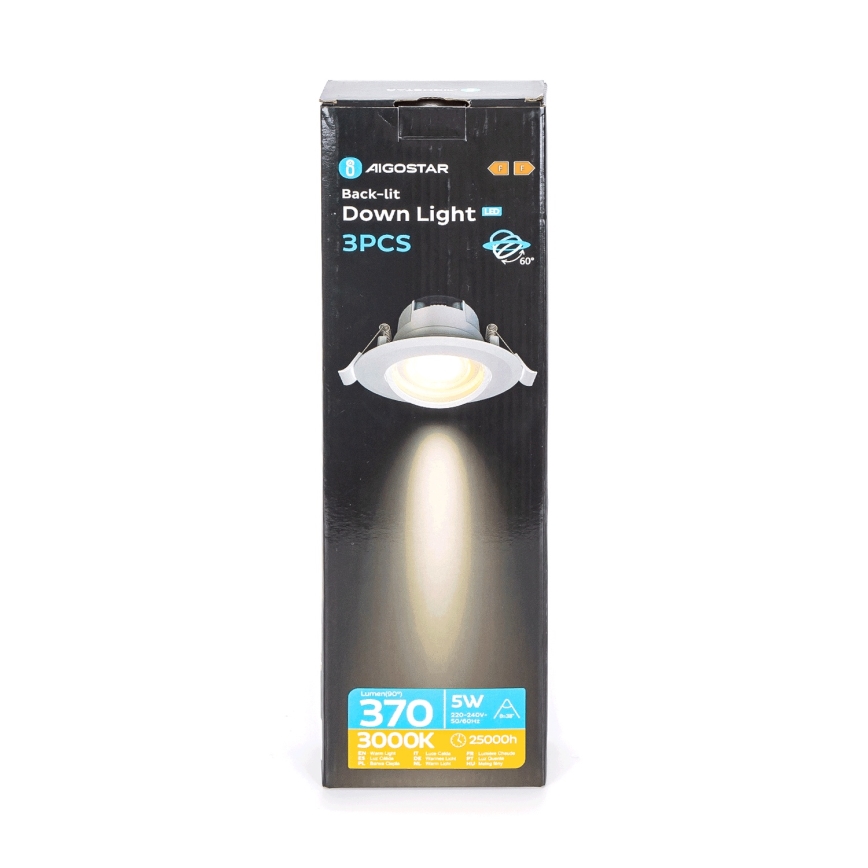 Aigostar - SET 3x LED Einbauleuchte LED/5W/230V 3000K Ø 8,5 cm weiß