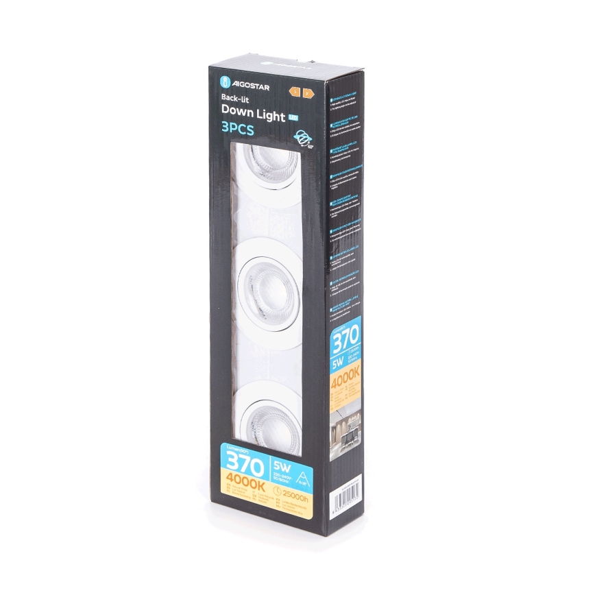 Aigostar - SET 3x LED Einbauleuchte LED/5W/230V 4000K Ø 8,5 cm weiß
