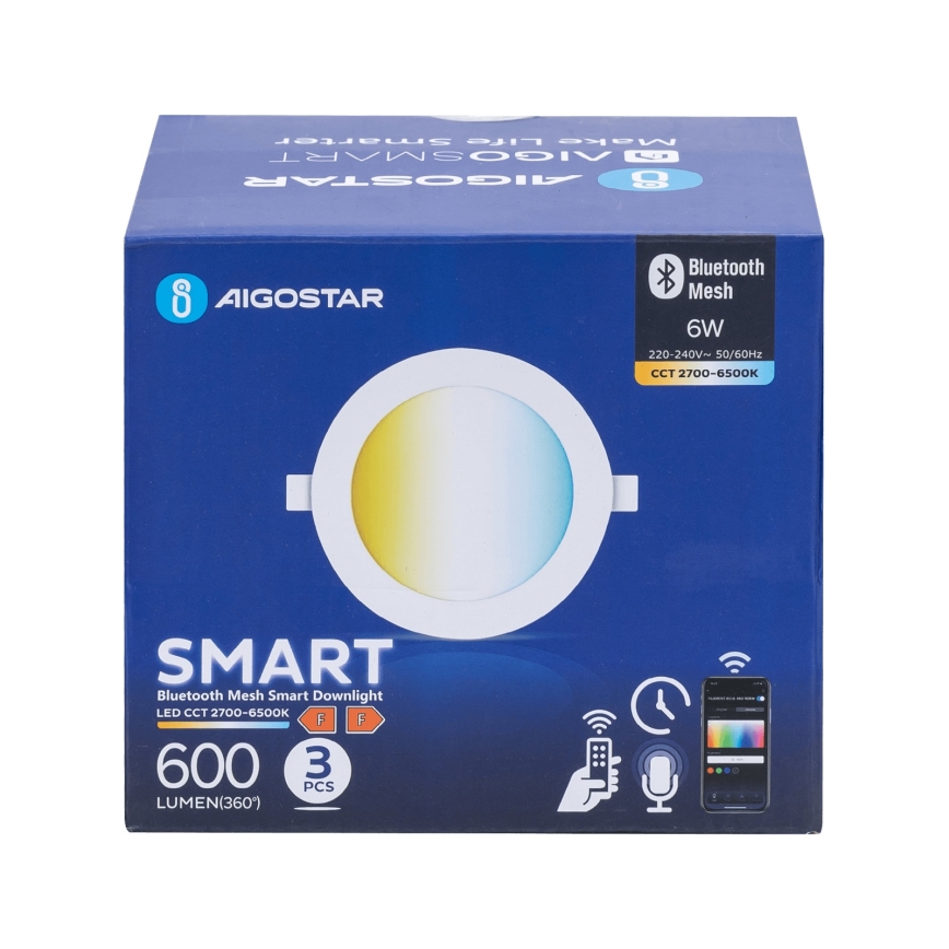 Aigostar - SET 3x dimmbare LED Einbauleuchte MESH LED/6W/230V 2700K-6500K Ø11,5 cm