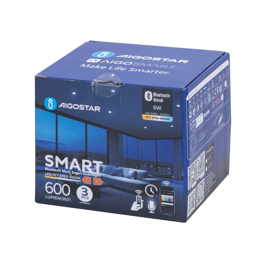 Aigostar - SET 3x dimmbare LED Einbauleuchte MESH LED/6W/230V 2700K-6500K Ø11,5 cm