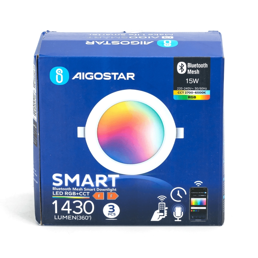 Aigostar - SET 3x LED RGBW Dimmbare Einbauleuchte MESH LED/15W/230V 2700K-6500K d 17cm