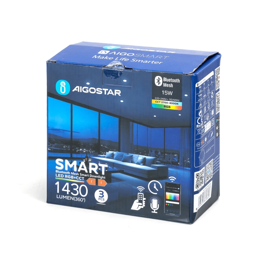 Aigostar - SET 3x LED RGBW Dimmbare Einbauleuchte MESH LED/15W/230V 2700K-6500K d 17cm