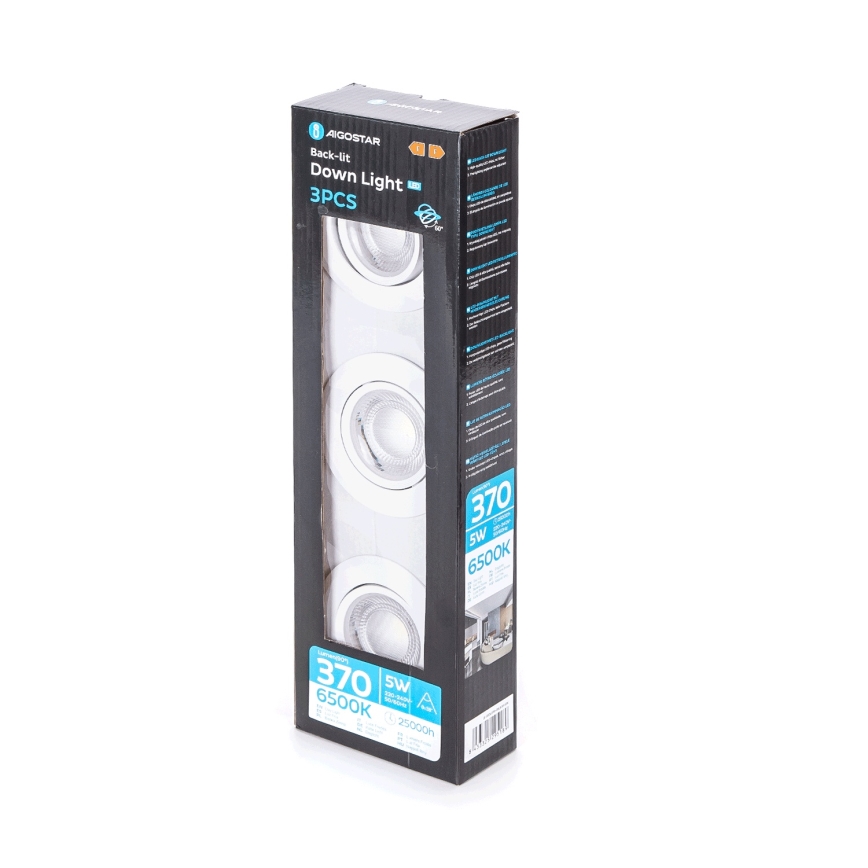 Aigostar - SET mit 3 LED-Einbauleuchten LED/5W/230V 6500K Ø 8,5 cm weiß