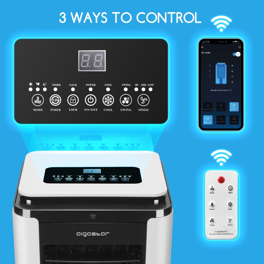 Aigostar - Smart Luftkühler 75W/230V Wi-Fi + Fernbedienung