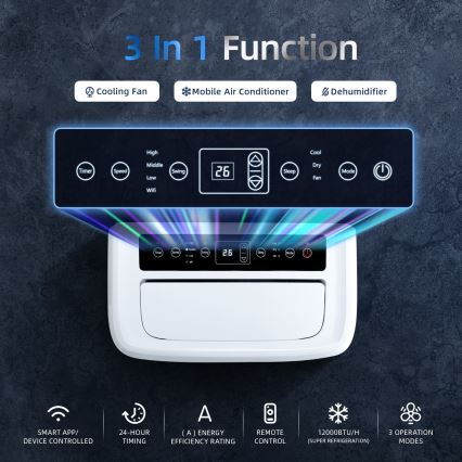 Aigostar - Intelligente mobile Klimaanlage 1337W/230V 12000 BTU Wi-Fi  weiß + Fernbedienung