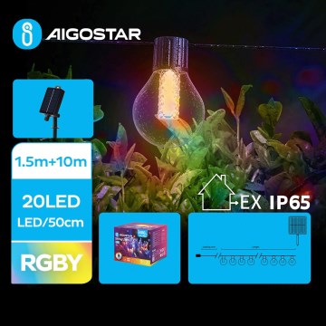 Aigostar - Solar-LED-Lichterkette 20 LEDs / 8 Funktionen 11,5 m IP65 mehrfarbig
