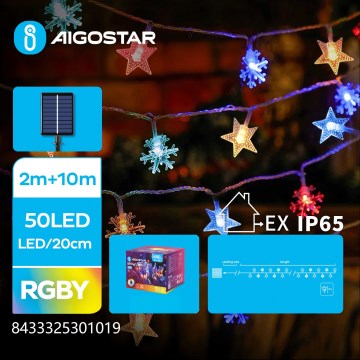 Aigostar - Solar-LED-Lichterkette 50 LEDs/8 Funktionen 800 mAh 12 m IP65 mehrfarbig