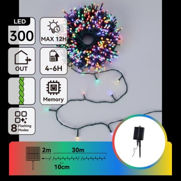 Aigostar - Solar-LED-Weihnachts-Lichterkette, 300 LEDs / 8 Funktionen, 32 m, IP65, mehrfarbig, 1200 mAh