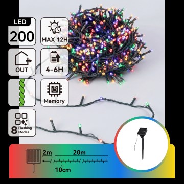 Aigostar - Solar-LED-Weihnachtslichterkette 200 LEDs / 8 Funktionen, 22 m, IP65, mehrfarbig, 800 mAh