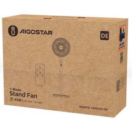 Aigostar - Standventilator 45W/230V weiß + Fernbedienung