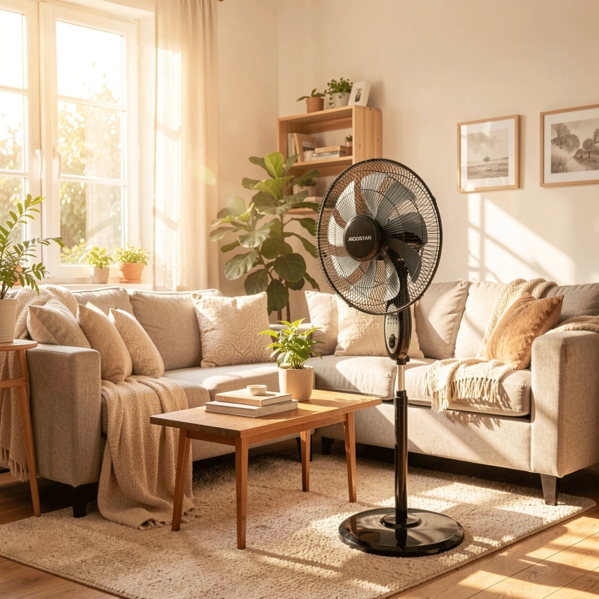 Aigostar - Standventilator 55W/230V 130 cm schwarz + Fernbedienung