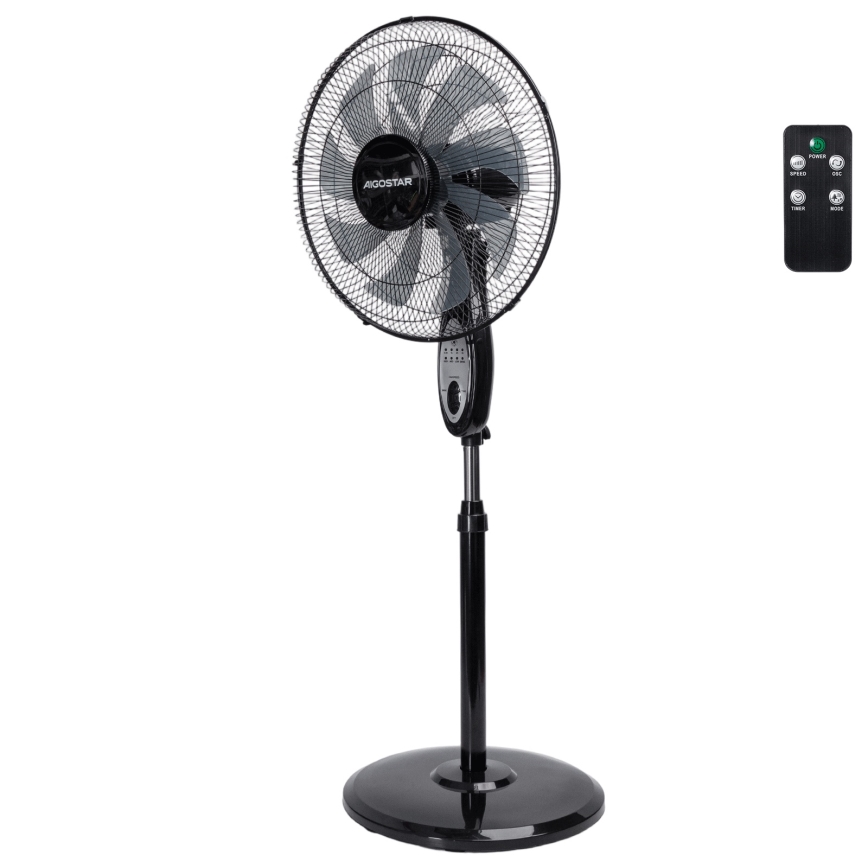 Aigostar - Standventilator 55W/230V 130 cm schwarz + Fernbedienung