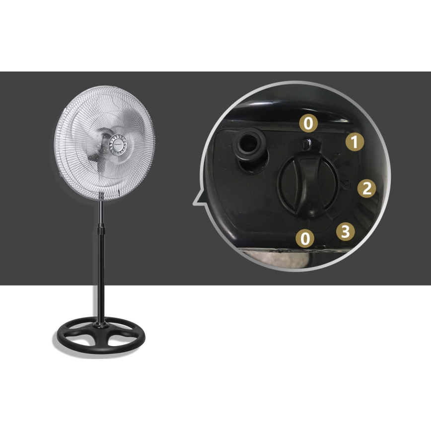 Aigostar - Standventilator 55W/230V glänzendes Chrom/schwarz