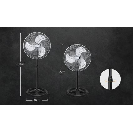 Aigostar - Standventilator 55W/230V glänzendes Chrom/schwarz