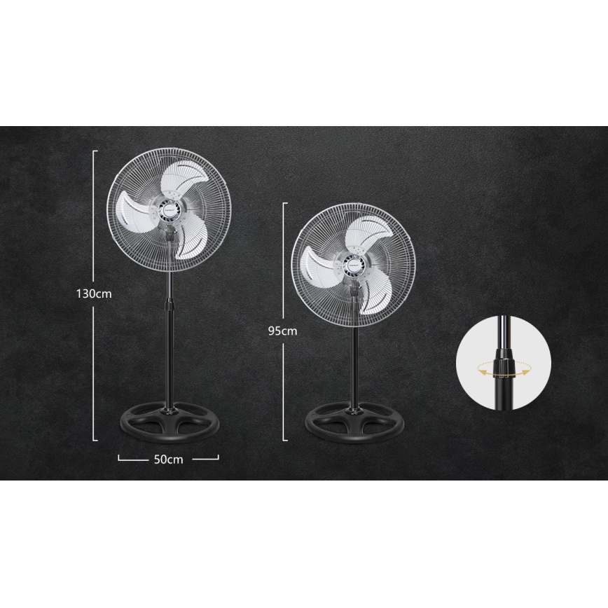Aigostar - Standventilator 55W/230V glänzendes Chrom/schwarz