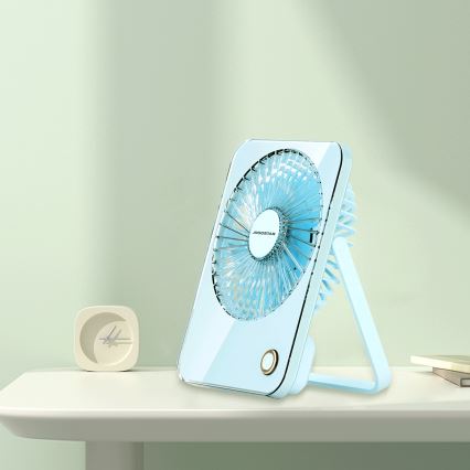 Aigostar - Tisch aufladbar Ventilator 5W/5V 3600mAh USB blau