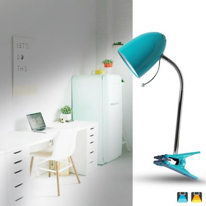 Aigostar - Tischlampe mit Clip 1xE27/11W/230V blau/glänzender Chrom