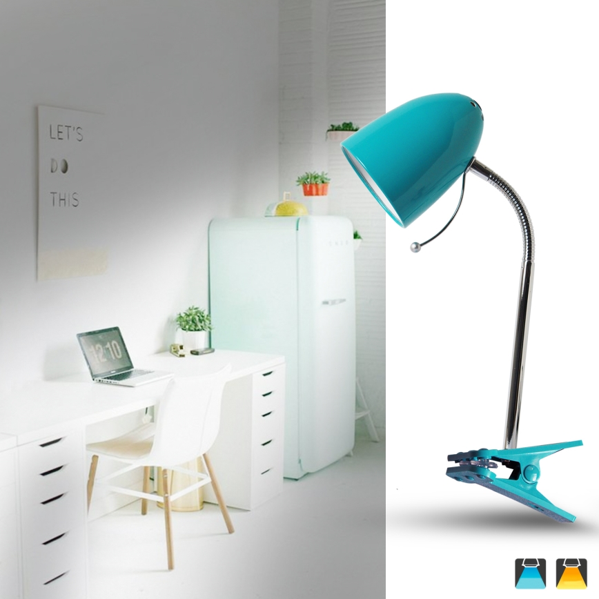 Aigostar - Tischlampe mit Clip 1xE27/11W/230V blau/glänzender Chrom