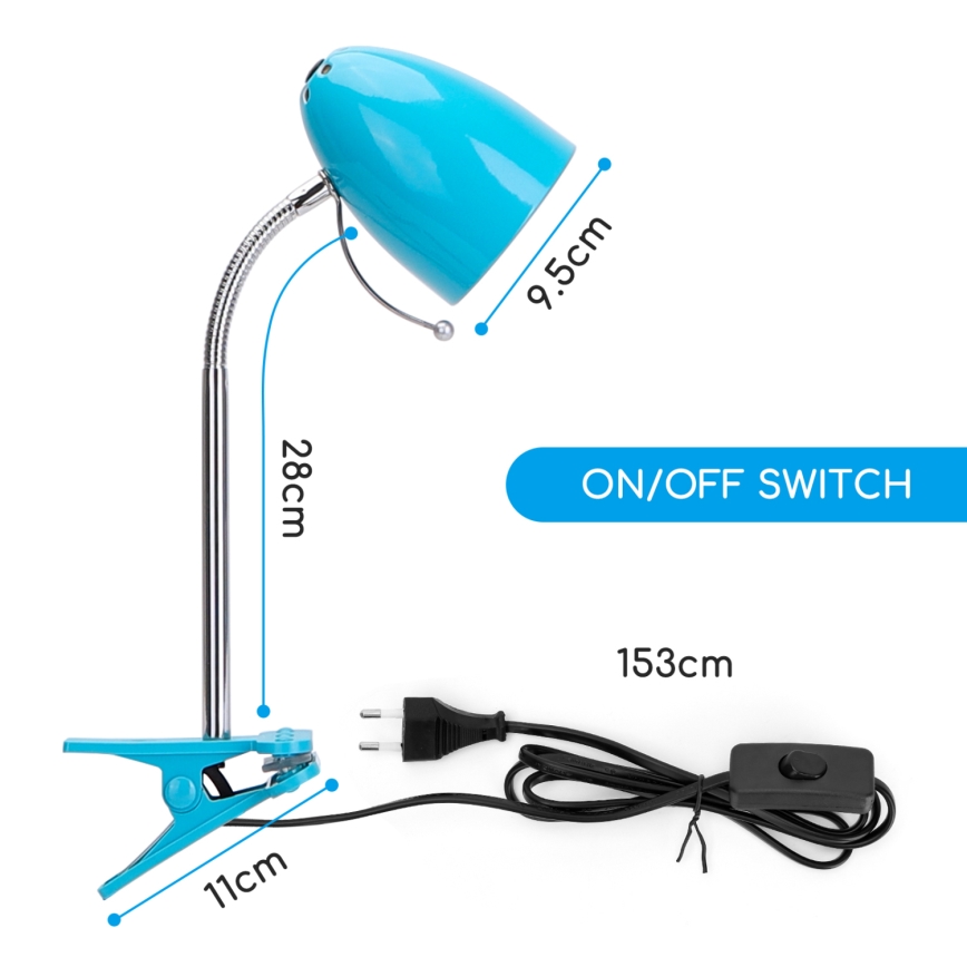 Aigostar - Tischlampe mit Clip 1xE27/11W/230V blau/glänzender Chrom