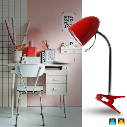 Aigostar - Tischlampe mit Clip 1xE27/11W/230V rot/glänzender Chrom