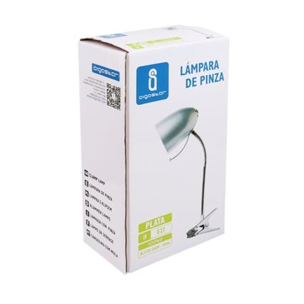 Aigostar - Tischlampe mit Clip 1xE27/11W/230V silber/glänzender Chrom