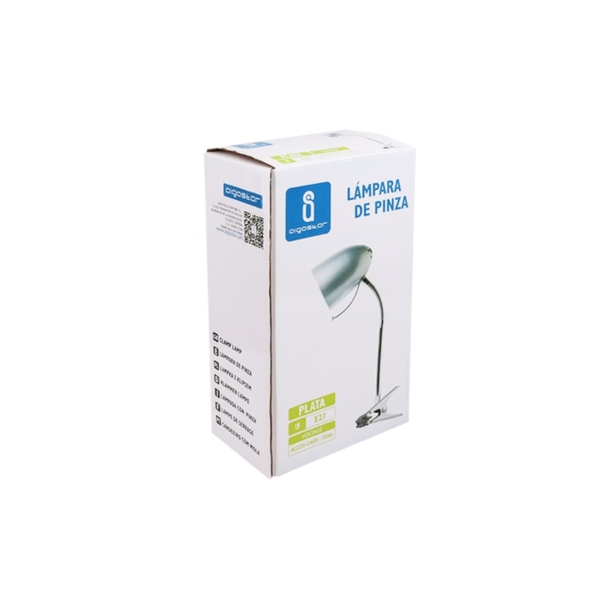 Aigostar - Tischlampe mit Clip 1xE27/11W/230V silber/glänzender Chrom