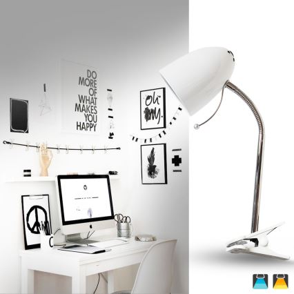 Aigostar - Tischlampe mit Clip 1xE27/11W/230V weiß/glänzender Chrom