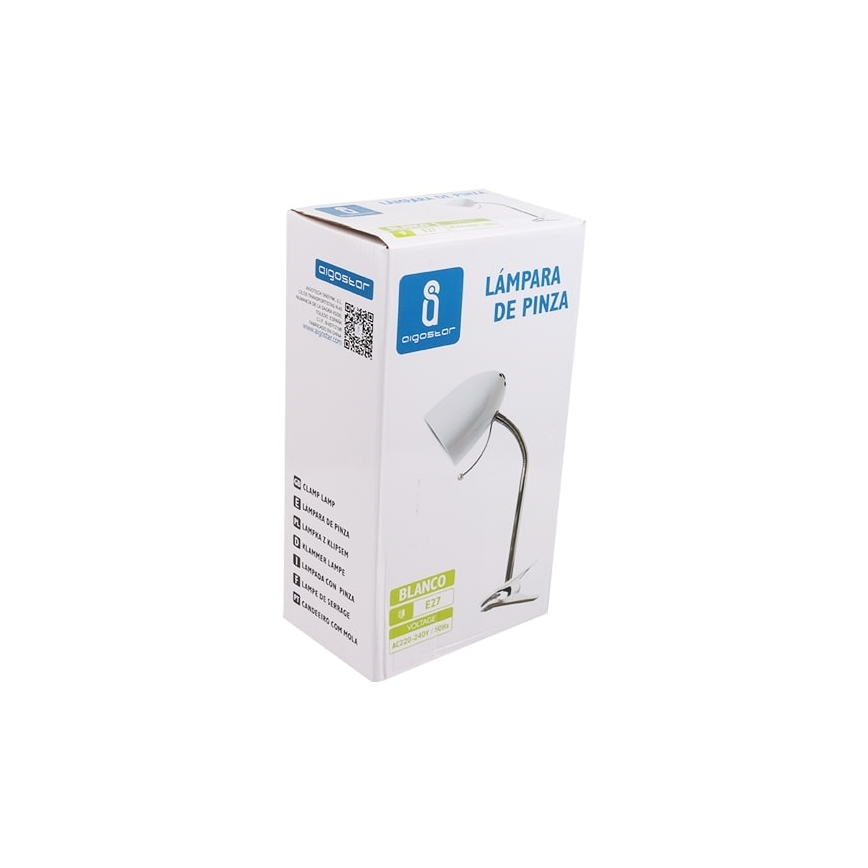 Aigostar - Tischlampe mit Clip 1xE27/11W/230V weiß/glänzender Chrom