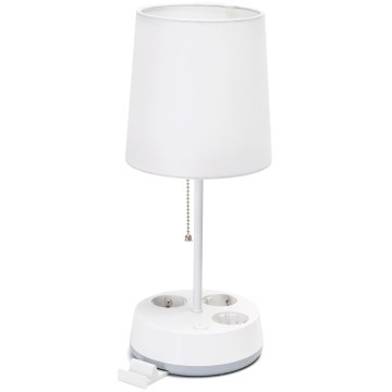 Aigostar - Tischlampe mit Steckdosen 1xE27/60W/230V weiß