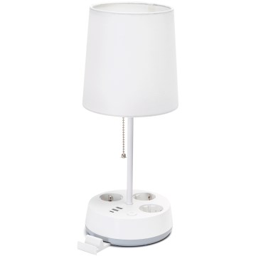 Aigostar - Tischlampe mit Steckdosen und USB-Anschlüssen 1xE27/60W/230V weiß