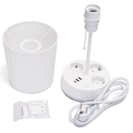 Aigostar - Tischlampe mit Steckdosen und USB-Anschlüssen 1xE27/60W/230V weiß
