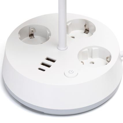 Aigostar - Tischlampe mit Steckdosen und USB-Anschlüssen 1xE27/60W/230V weiß