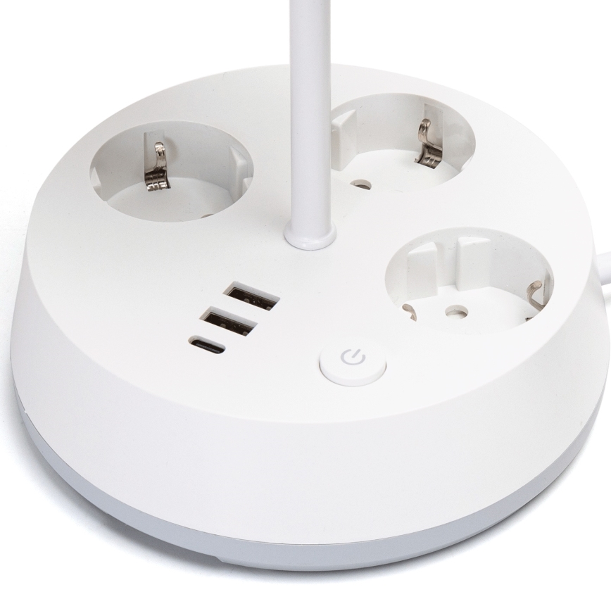 Aigostar - Tischlampe mit Steckdosen und USB-Anschlüssen 1xE27/60W/230V weiß