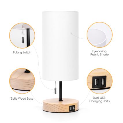 Aigostar - Tischleuchte mit USB-Anschluss 1xE27/40W/230V beige